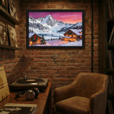 Christmas Winter Cabin Christmas Scene Mountain Lake