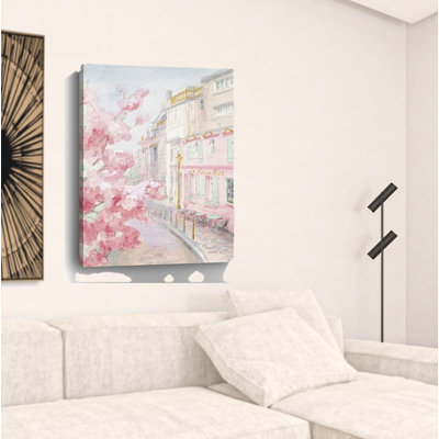 Joli art mural rose pastel Paris Street