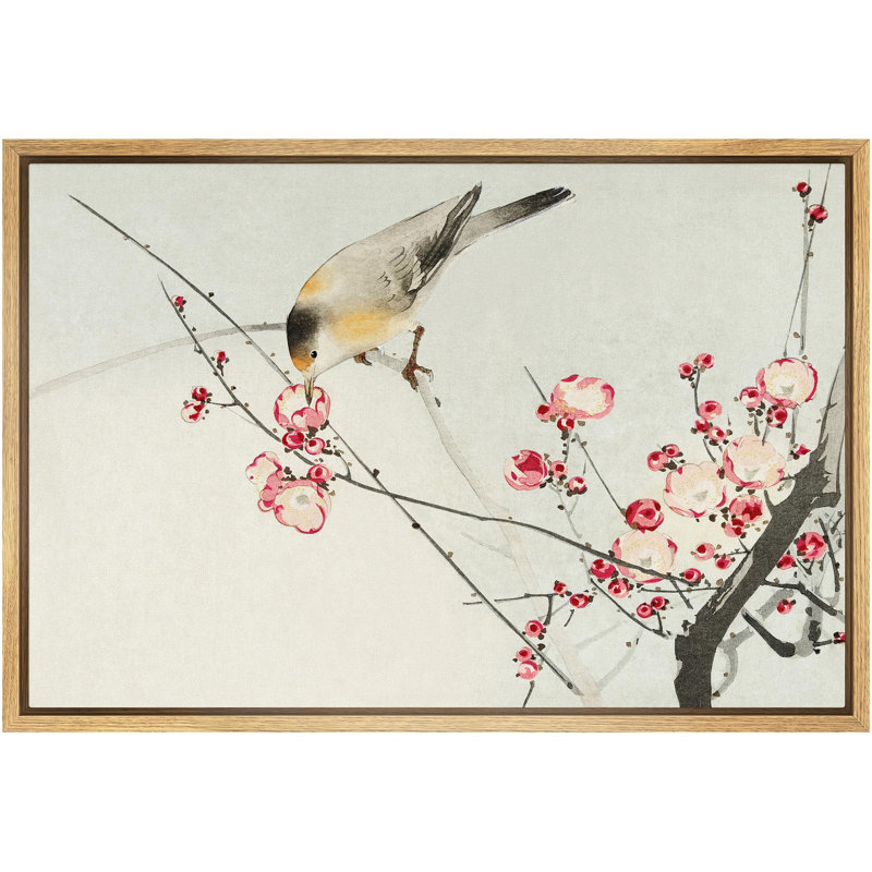 Oiseau et fleurs de cerisier, H 24 po x l 16 po, Naturel