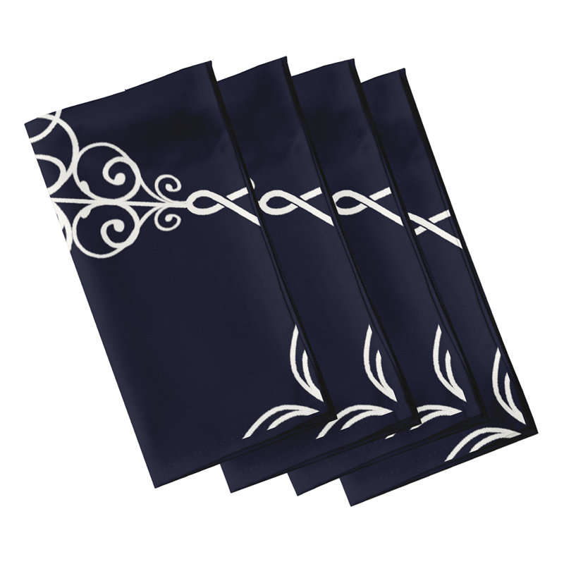 Polyester Geometric Square Napkin, Navy Blue