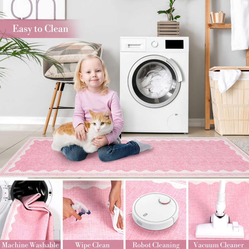 Rectangle Striped Area Rug, Pink, 80*150cm