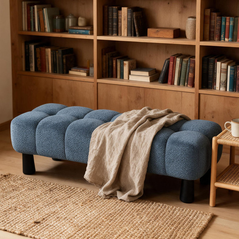 Fabric Upholstered Bench, Bleu