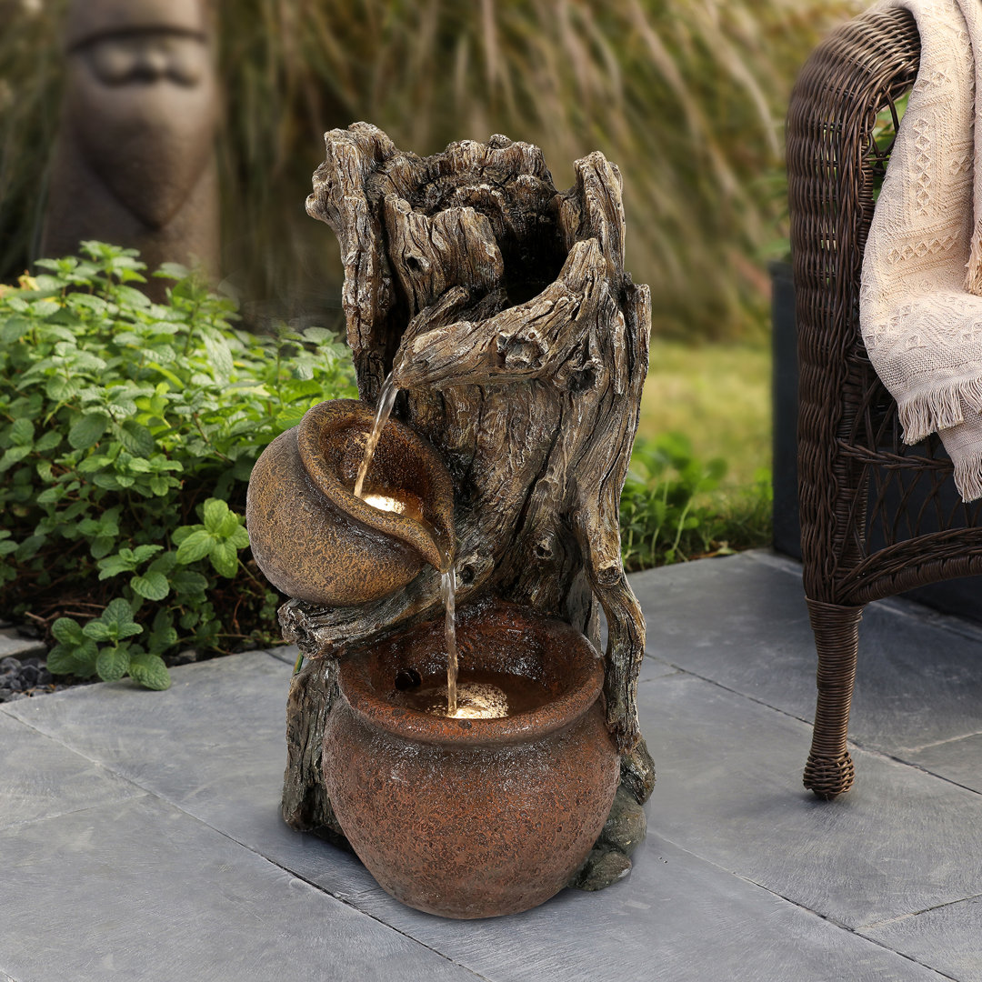 Kashmira Hand Crafted Weather Resistant Floor Fountain with Light Millwood Pines