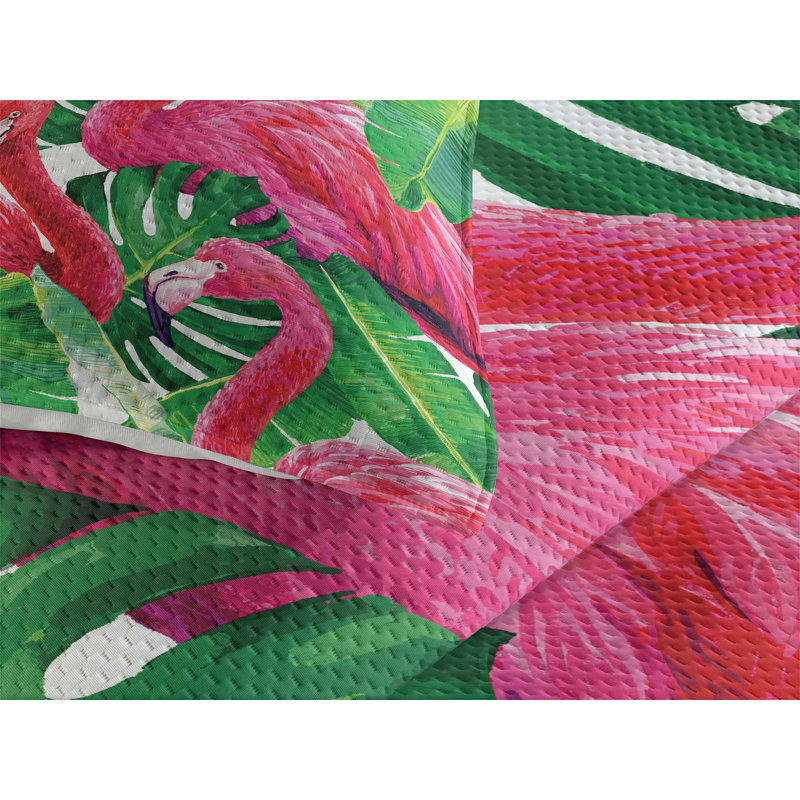 Flamingo Polyester Coverlet, King Bedspread + 2 Shams