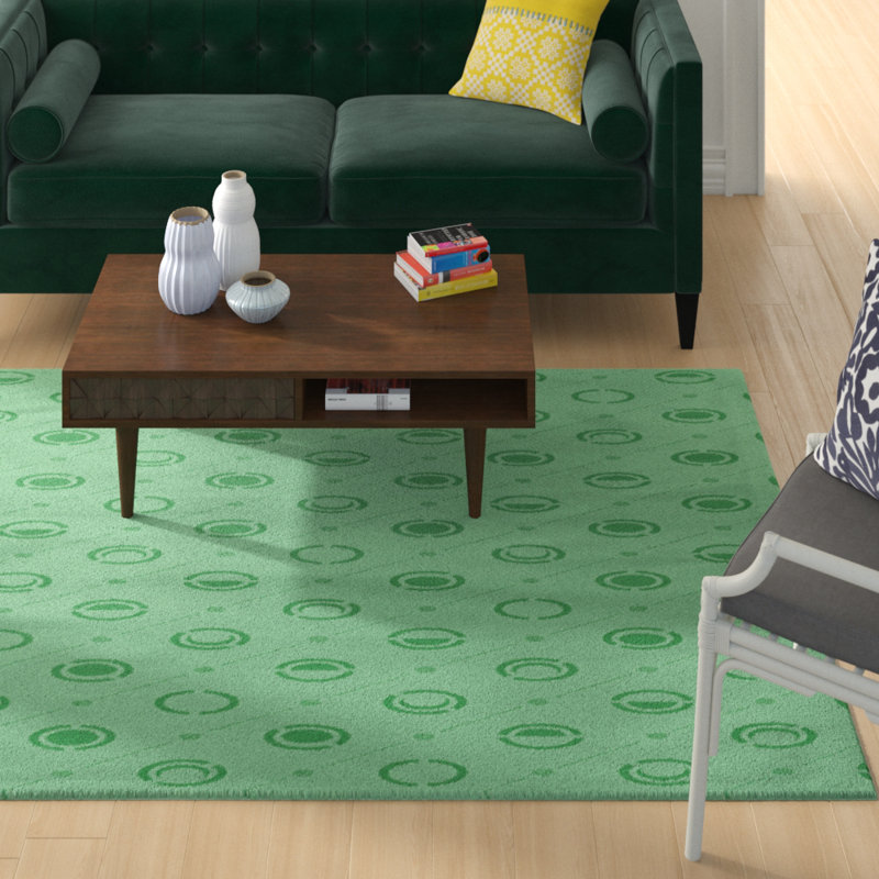 Vert Tapis décoratif phases de lune, Rectangle de 5 pi x 7 pi
