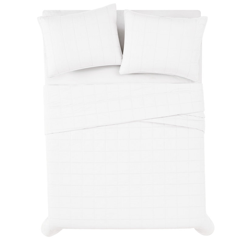 London Fog Garment Wash Solid Quilt Set, Full/Queen Quilt + 2 Standard Shams, White