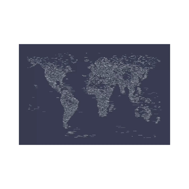 Police, carte du monde (bleu marine) - Giclée sur toile tendue avec châssis, H 26 po x l 40 po