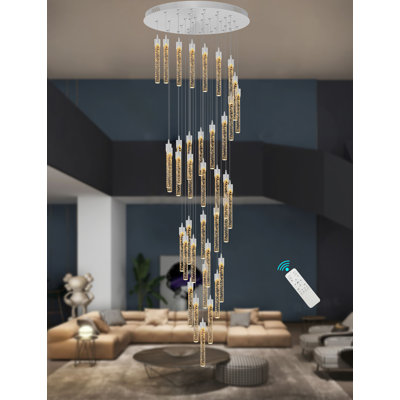 Luminaire suspendu cylindrique en cristal à 38 lumières DEL avec détails en cristal Gannen