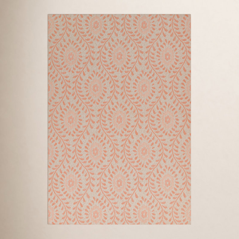 Kasey Floral Coral/Beige Indoor / Outdoor Area Rug, Rectangle 9' x 12'