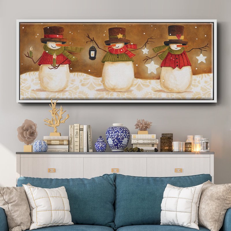 Top Hat Snowmen- Framed Canvas
