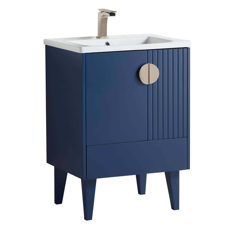 Ensemble de meuble-lavabo simple 24 po Saimah, Bleu marine, Nickel satiné