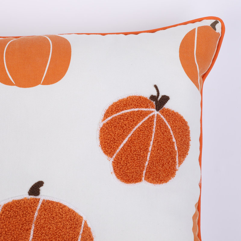 Autumn Pumpkins Embroidered Polyester Throw Pillow