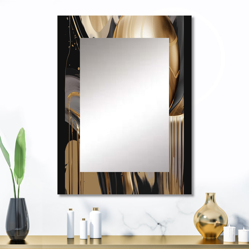 Or et noir captivant marbre IV - miroir décoratif en marbre, miroir mural moderne, impression d'art en métal, 32 po x 24 po