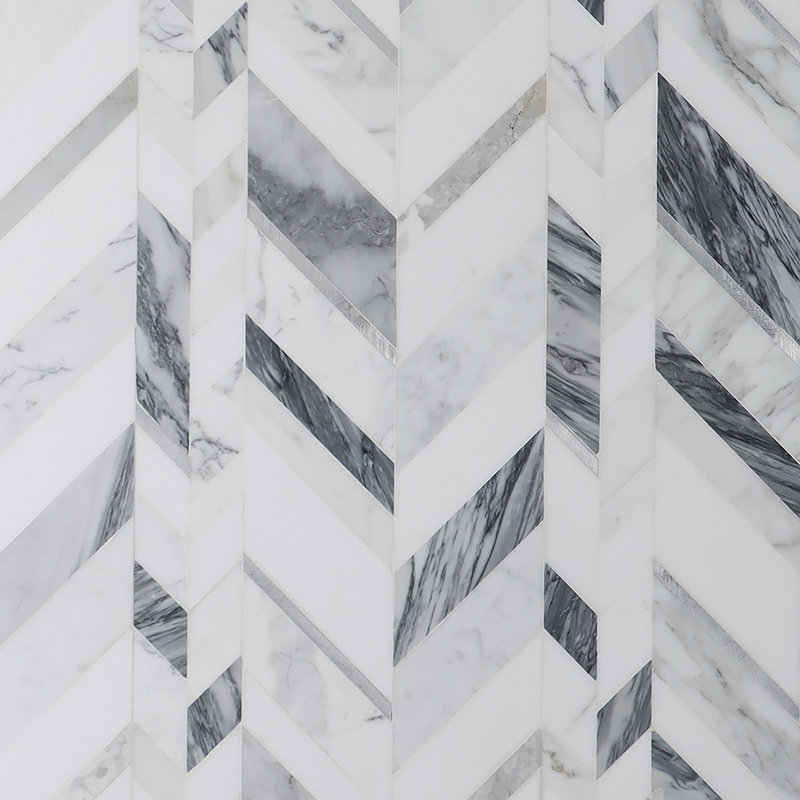 Carreau de mosaïque murale en marbre poli et laiton poli 11,81 po x 18,89 po Tyra (1,55 pieds carrés / chaque), Grigio