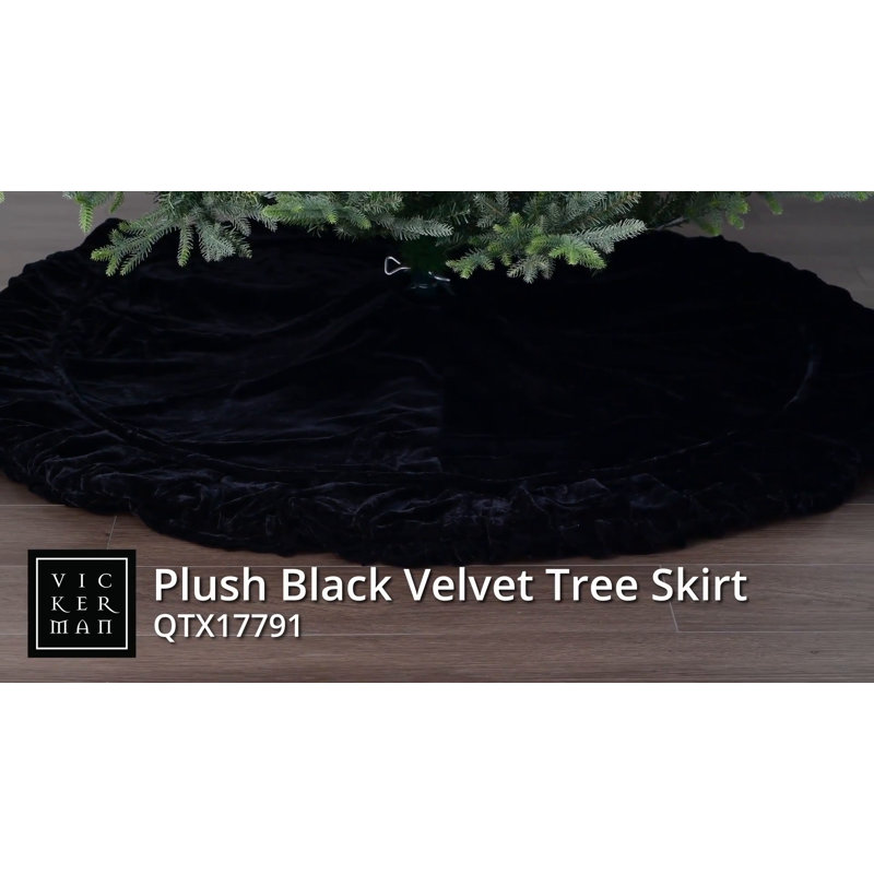 Vickerman 84" Black Velvet Ruffled Christmas Tree Skirt