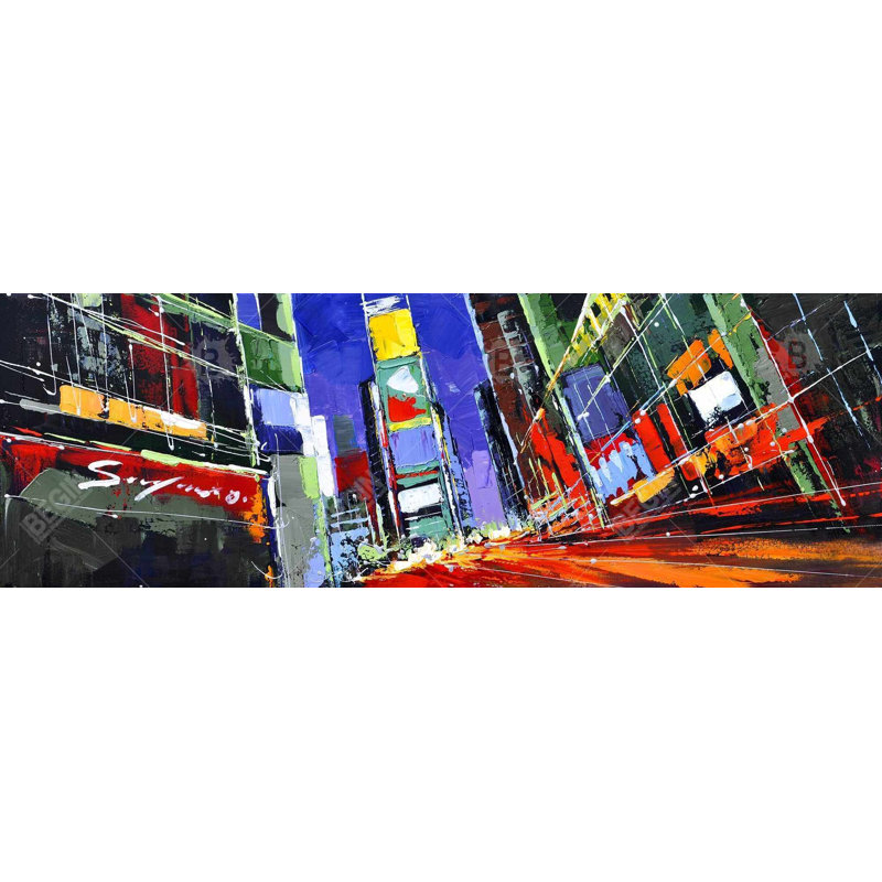 Colourful Times Square by Night - Toile encadrée avec bureau