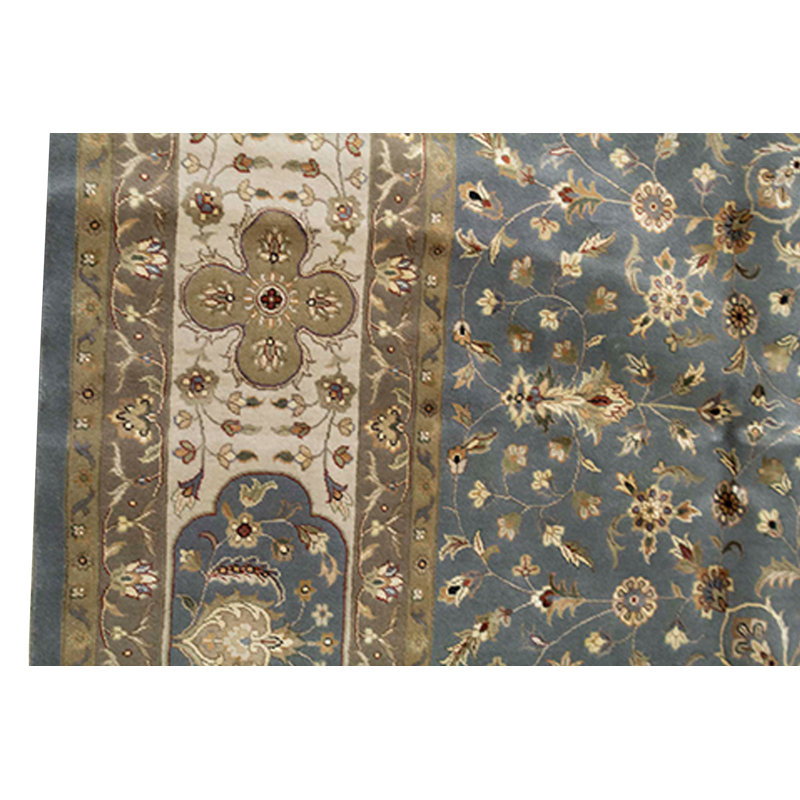 Tapis bleu et ivoire noué à la main de haute qualité
