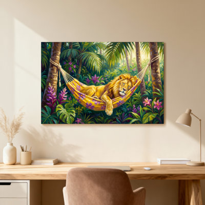 Animals Lion Resting In Hammock Jungle Scene