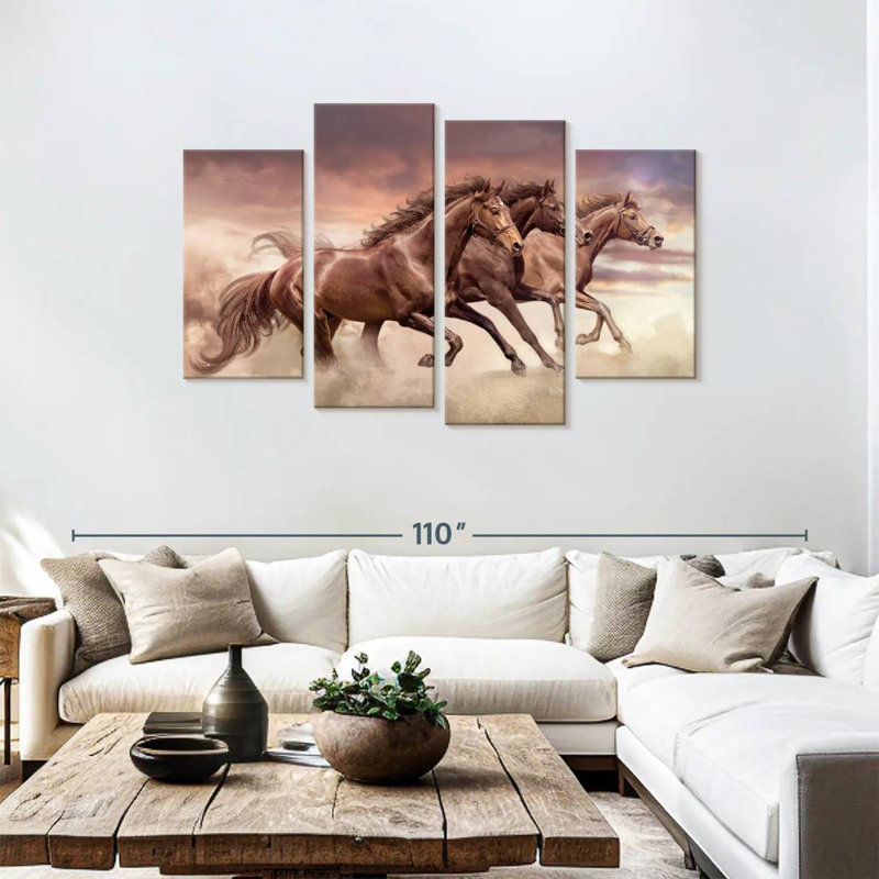 Trois chevaux de course Brampt, H 48 po x l 75 po