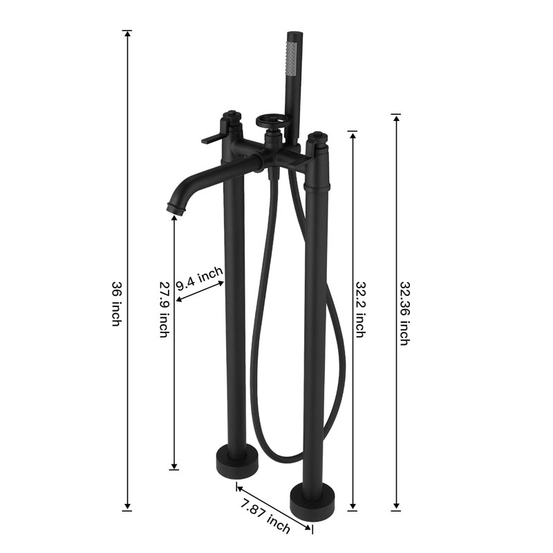 Floor Clawfoot Tub Faucet with Diverter, Matte Black
