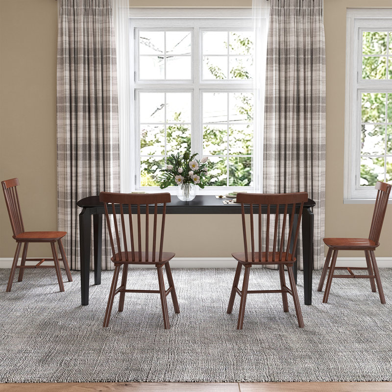 Rectangular Dining Table Set, Farmhouse Dining Table With Solid Wood Legs And Slat Back Windsor Dining Chairs For Kitchen/Dining Room/Guest Room