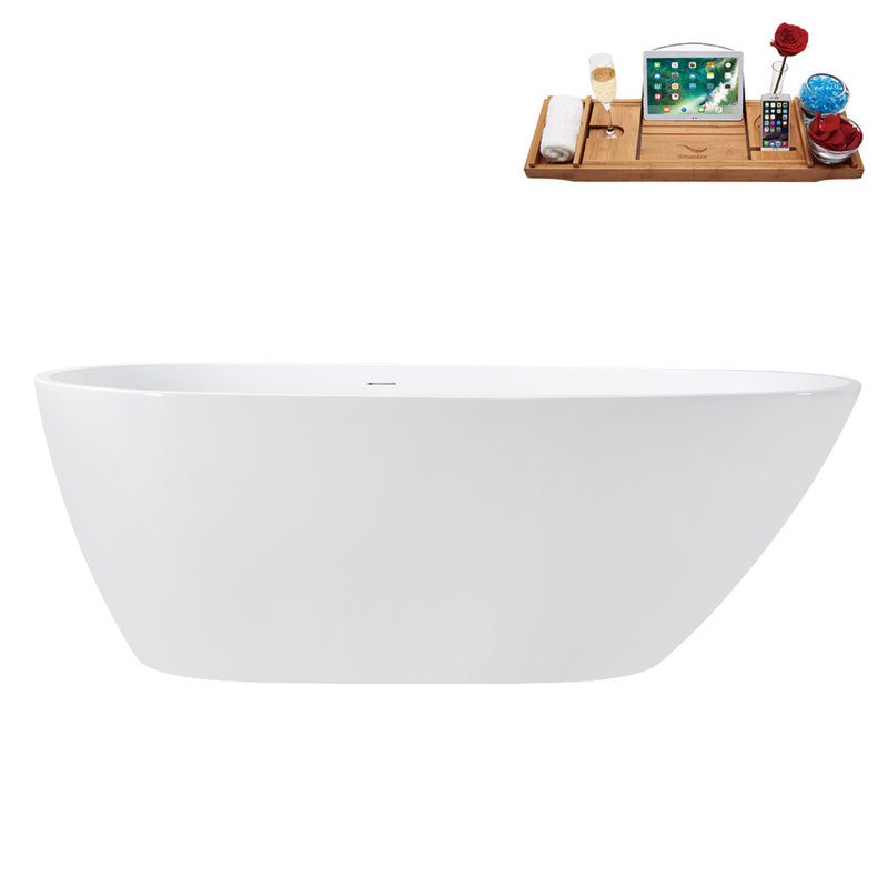 Baignoire autoportante 59 po avec plateau interne 59 po Streamline, Blanc lustré