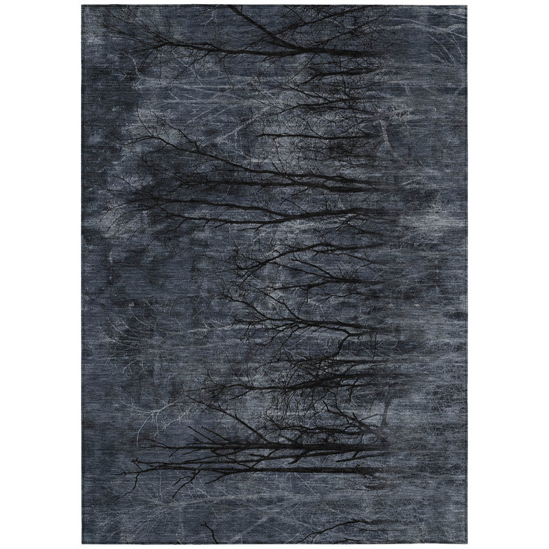 Tapis extérieur lavable floral gris anthracite et gris 5 pi x 8 pi