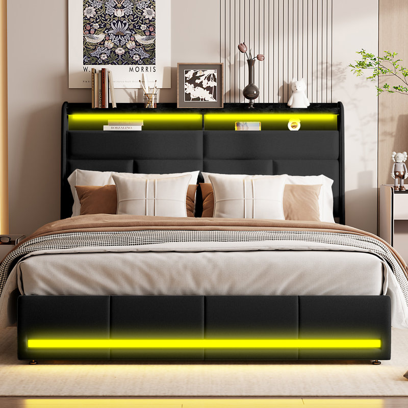 Upholstered Ottoman Storage Bed, European Double (140 x 200 cm), Black