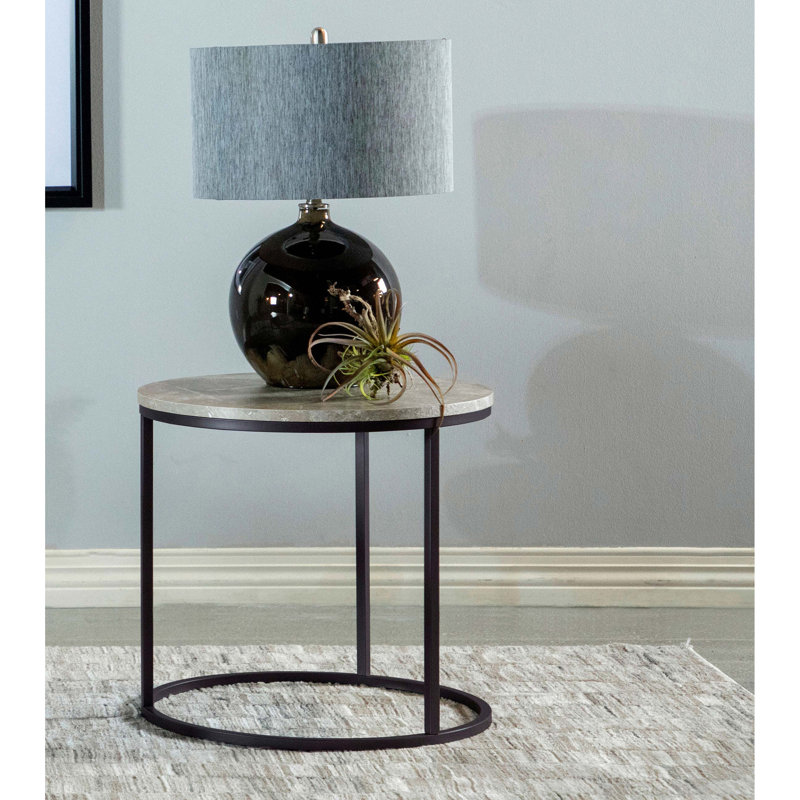 Table de bout, l 23 po x P 23 po x H 21,75 po, métal, bois, 1 pièce, table de bout, gris
