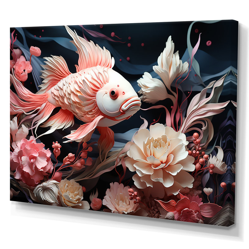 Coral and Sharks Collage Symetry I - plage et océan, reproduction d'art mural, Toile tendue, H 12 po x l 20 po x P 1 po