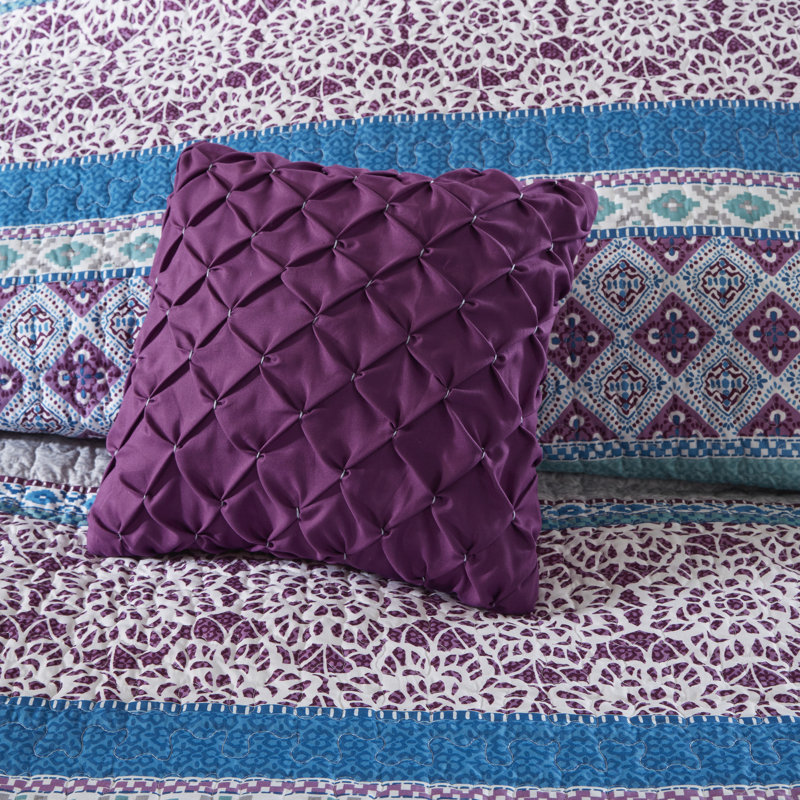 Purple Twin Boho-Chic Reversible Microfiber Coverlet Set
