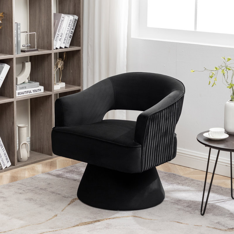 Fauteuil demi-tonneau Chynna, Velours noir