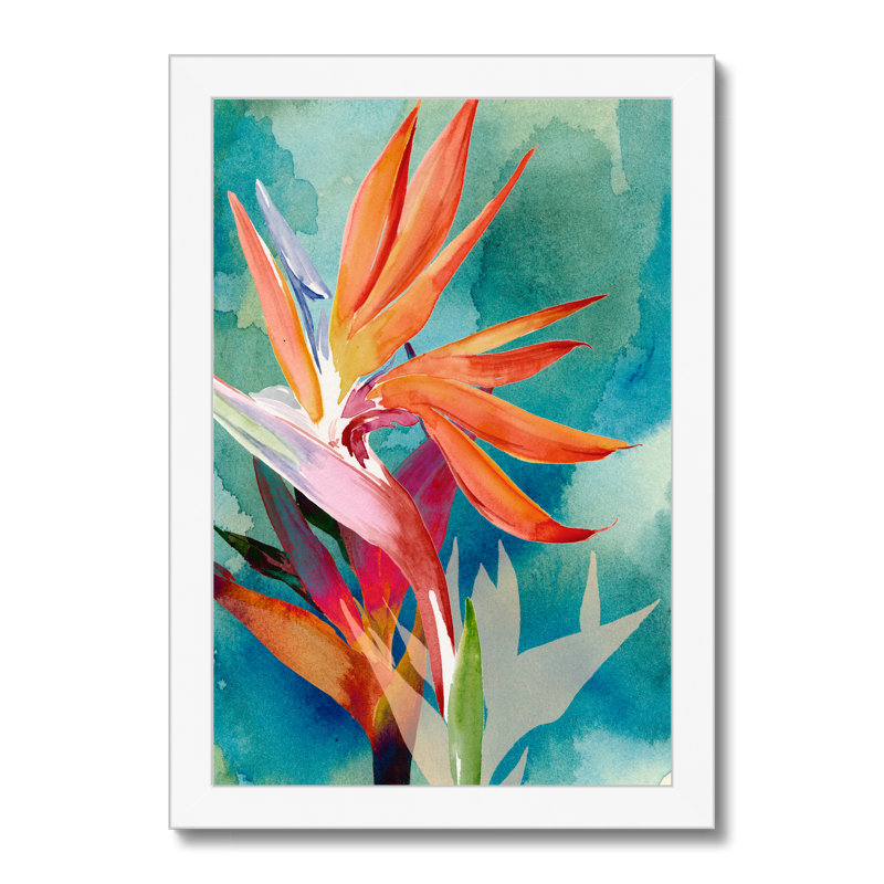 Vivid Birds of Paradise II by Jennifer Paxton Parker - Painting, 80cm H x 55cm W, White Single Picture Framed Paper
