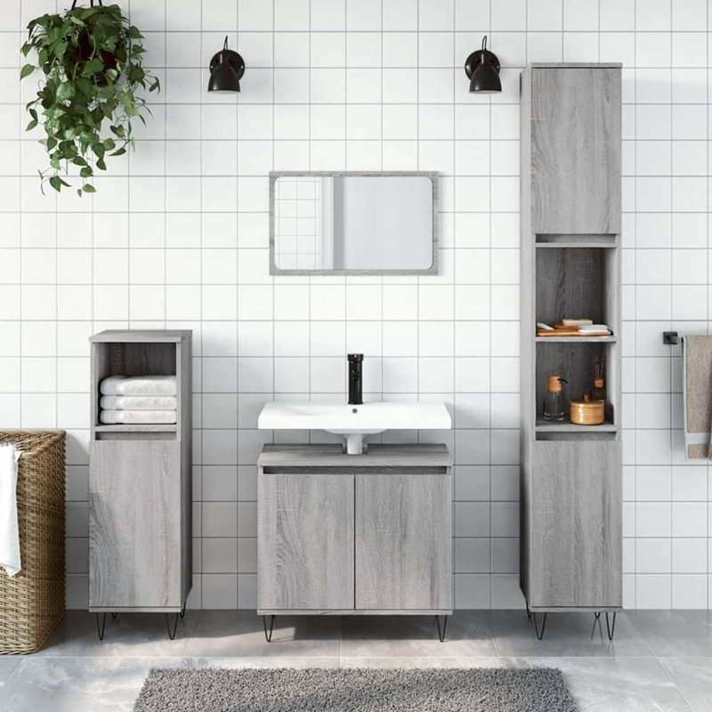 Aalliyah Freestanding Bathroom Storage Furniture Set, Grey Sonoma