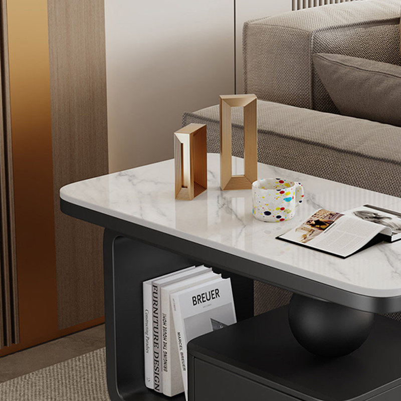 Table basse Italian Light Luxury, Blanc / Gris / Noir, H 17,71 po x L 35,43 po x l 19,68 po, Noir