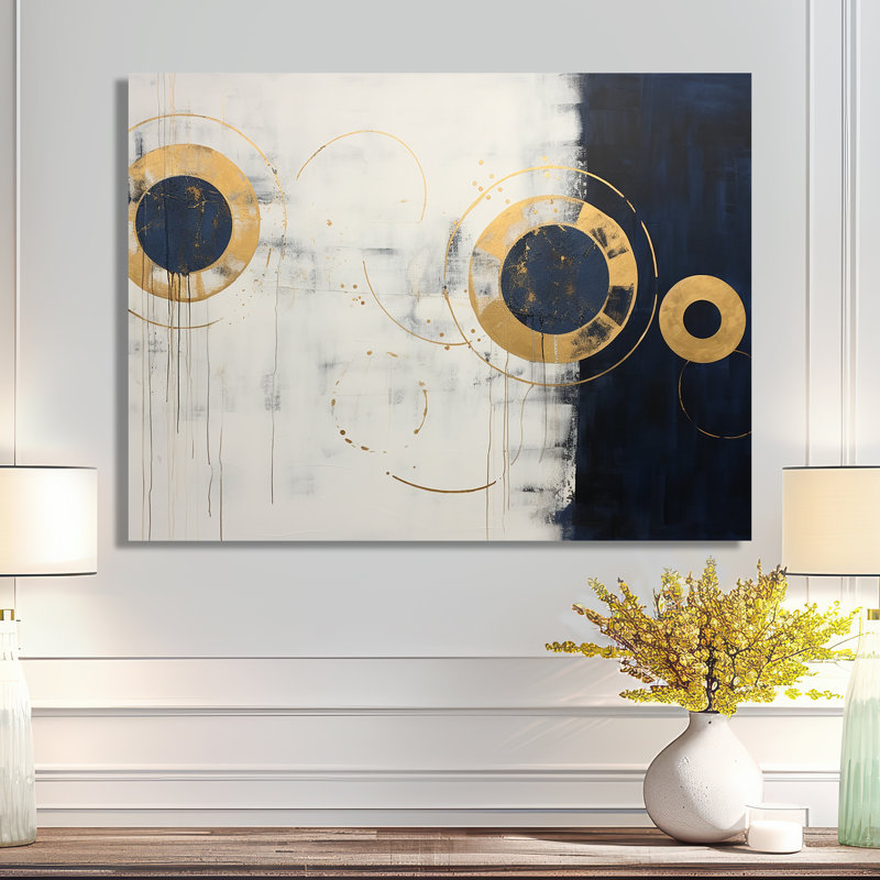 Circulaire soleil doré et lune - impression d'art mural minimalisme, Métal métal, H 34 po x l 44 po x P 1,5 po