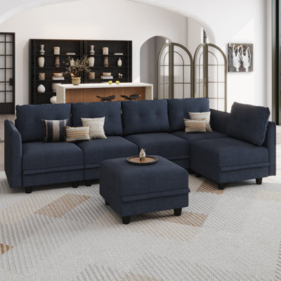 Canapé modulaire en L rembourré 6 pièces avec rangement Tomario