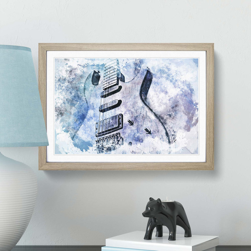 Electric Guitar in Abstract - Picture Frame Painting Print, 27cm H x 36cm W x 2cm D, Oak Framed