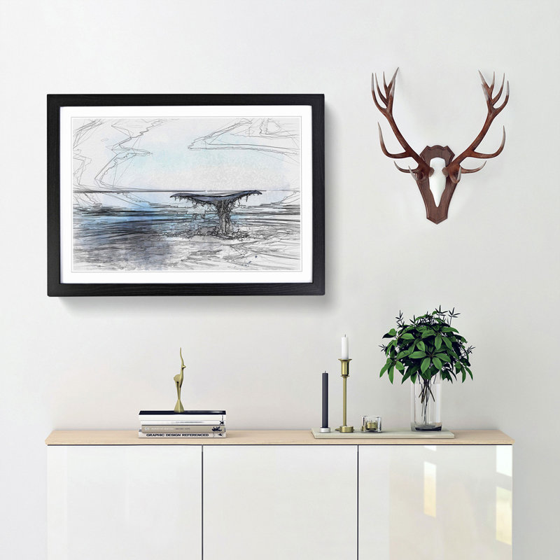 Whale Tail from the Ocean in Abstract - Picture Frame Graphic Art Print, 40cm H x 60cm W x 2cm D, Black