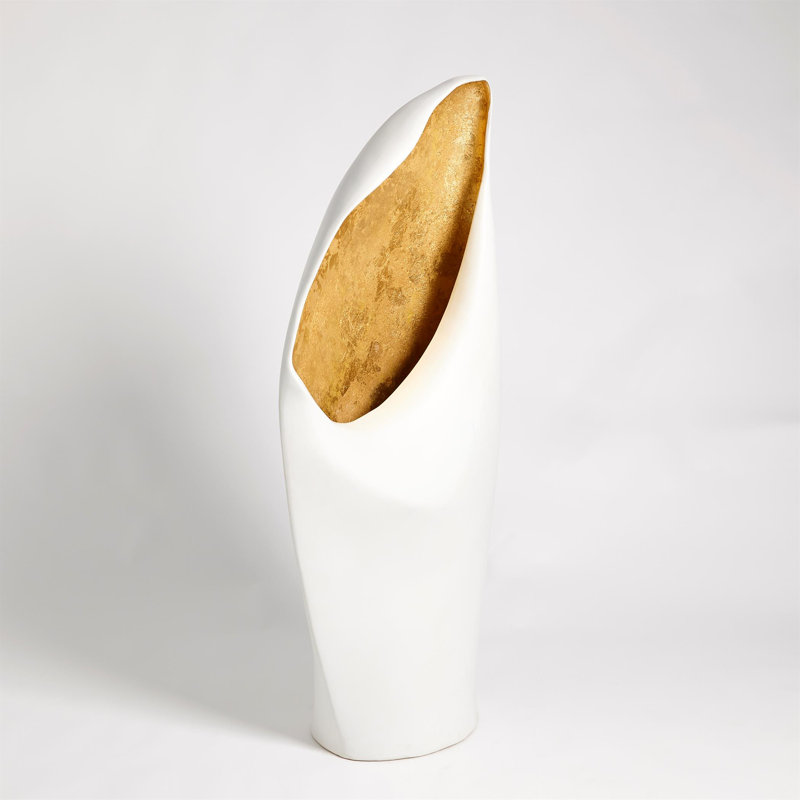 ~Cowl Lamp-White W/Gold Leaf-Lg, Gold