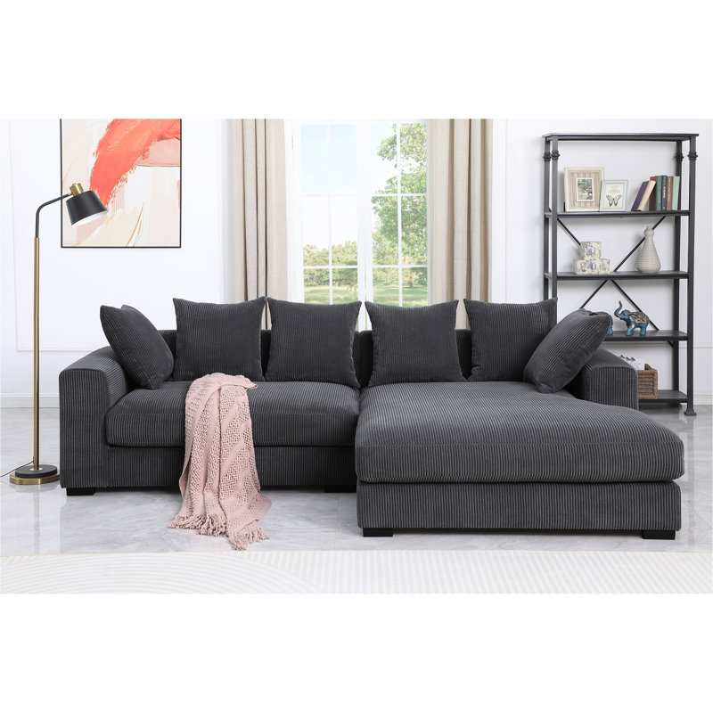 Canapé modulaire en L 3 pièces Naomi Elegant, Tissu gris foncé