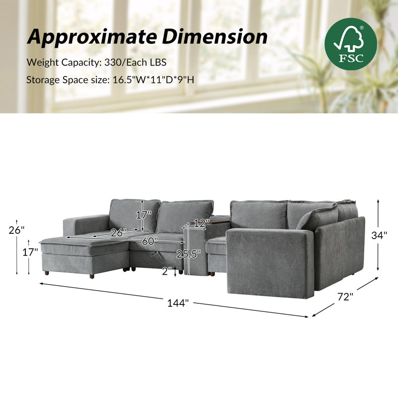 Canapé modulaire avec rangement Buelow, Polyester gris