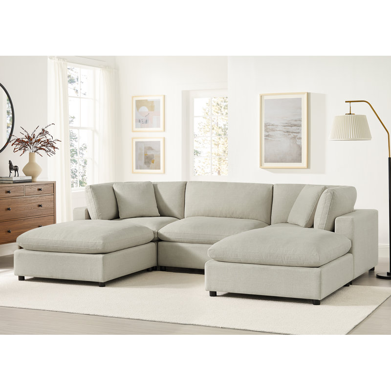 Vinessa 5-Piece Modular Sectional, Beige Polyester