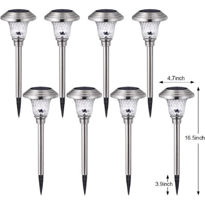 8 Pack Silver Low Voltage Solar Powered Integrated  Metal Pathway Light Waterproof  Garden Lights