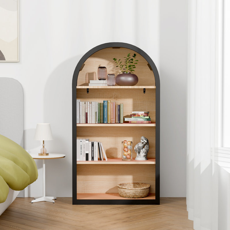 Bibliothèque arquée à 4 niveaux, bibliothèque arquée de 43 po de hauteur avec tablettes de rangement