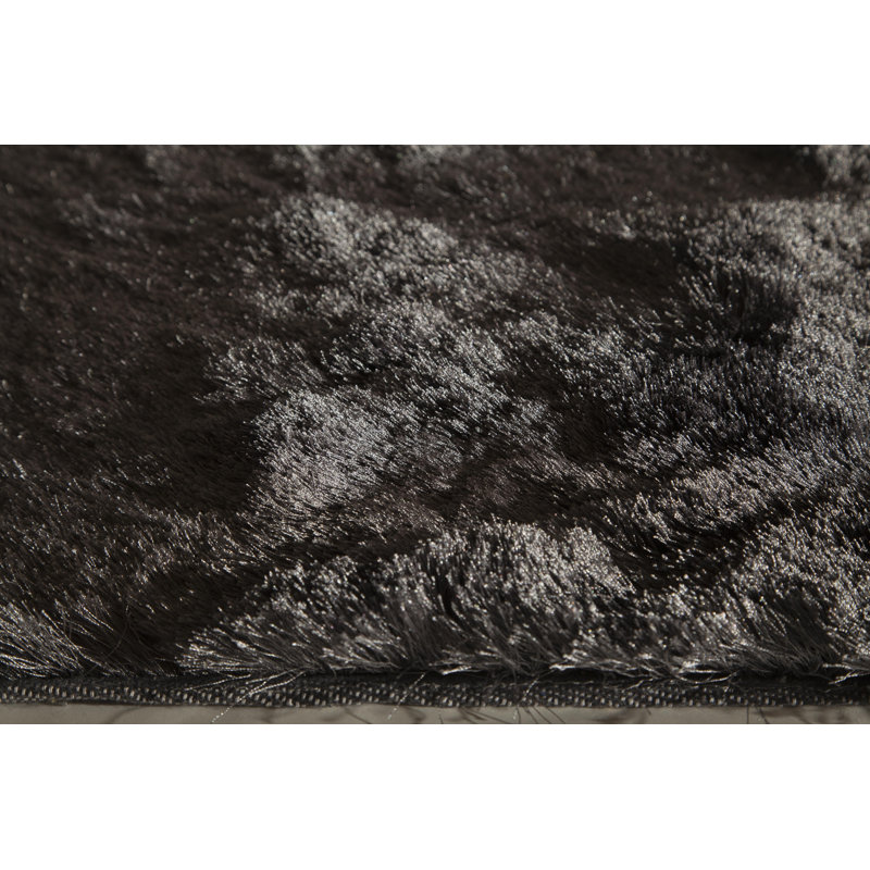 Tapis noir à poils longs fabriqué à la main Lonsdale, Rectangle 1 pi 6 po x 2 pi 3 po