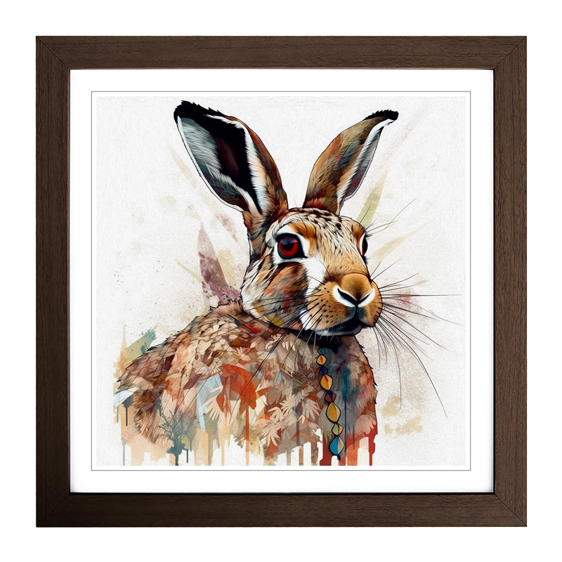 Hare - Single Picture Frame Print on Wood, Walnut