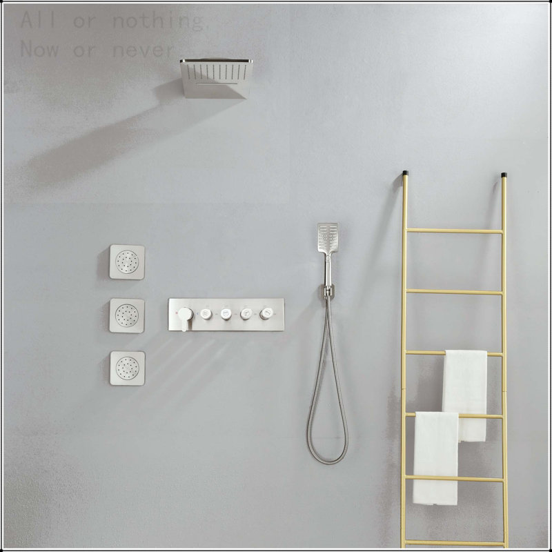 Wall Mounted Waterfall Rain Shower System with 3 Body Sprays and Handheld, Brushed Nickel