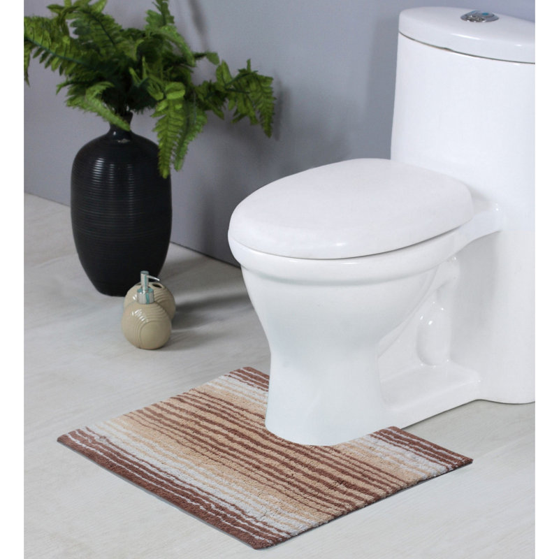 Hazlehurst U-shaped 100% Cotton Non-Slip Striped Bath Rug, Beige