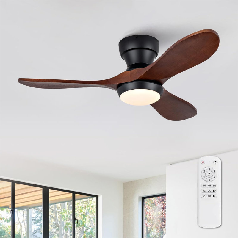 Ventilateurs de plafond avec lumières, Noir mat, 230 tr / min, Bois noir